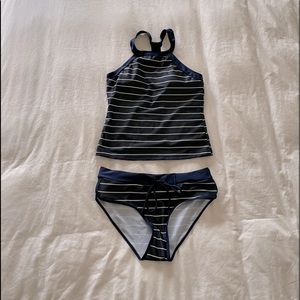 Lygolife tankini Navy with light yellow stripes